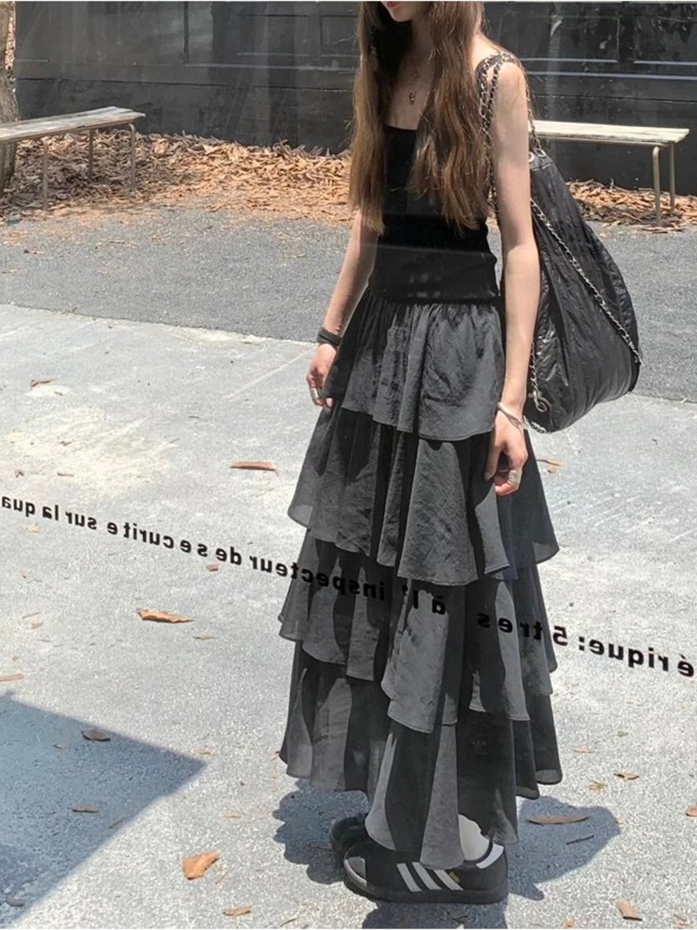 Black Tiered Maxi Dress with Scoop Neck
